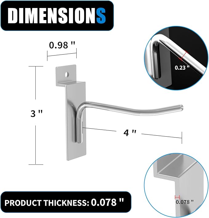 4”Slatwall Hooks,Silvery Slat Wall Display Hook, 25 PCS Slat Wall Panel Accessory Hooks