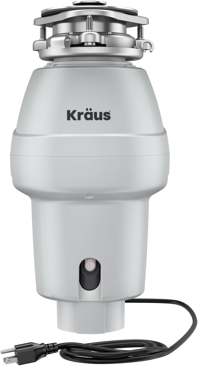KRAUS WasteGuard 1/2 HP Continuous Feed Garbage Disposal with Ultra-Quiet Motor for Kitchen Sink with Power Cord and Flange Included, KWD201-50MCG