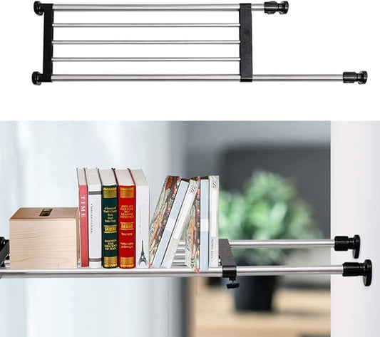 BAOYOUNI Adjustable Closet Shelf Expandable Shelves Tension Rod Hanger Space Saving Storage Rack Organizer Divider for Wardrobe, Cupboard, Kitchen, Bathroom Use, Black, 2 Pack