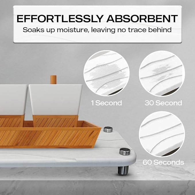 2-Piece Water Absorbing Stone Tray Set – Fast-Dry Diatomite Soap Trays for Bathroom & Kitchen Sink, Silver Finish