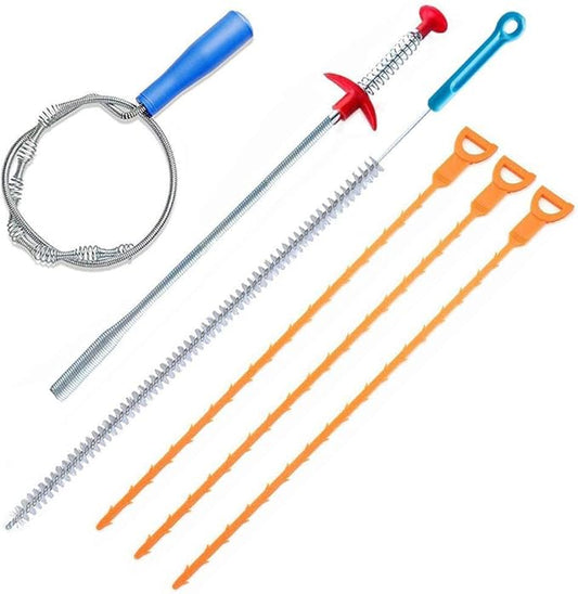 39inch Drain Clog Remover(x1), 20inch Drain Snake Hair Remover(x3)＆ Cleaning Brush(x1), 24inch Sewer Hair Catcher(x1),6 Pack Auger Cleaner Tool Set for Toilet, Kitchen Sink, Bathroom Tub, Sewer