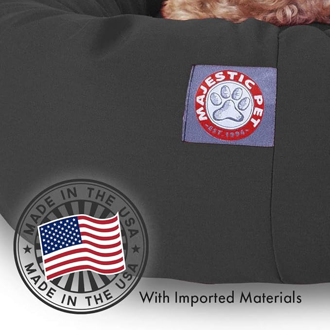 Majestic Pet 24 Inch Poly-Cotton Sherpa Calming Dog Bed - Cozy Soft Round With Spine for Head Support - Washable Fluffy Donut 24x19x7 (Inch) for Small Pets - Gray