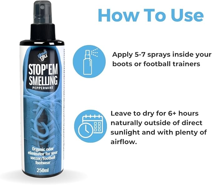 Clean Kick Stop'em Smelling Organic Odour Eliminator for Soccer Boots, 250ml, Athletic Footwear Deodouriser with Peppermint Scent