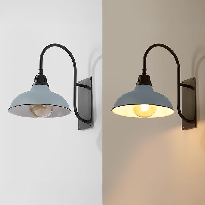 JONATHAN Y JYL7614K Stanley 12.25" 1-Light Farmhouse Industrial Indoor/Outdoor Iron LED Gooseneck Arm Outdoor Sconce for Entryway Lobby Kitchen Bathroom Bedroom Living Room Hallway, Matte Silver Blue