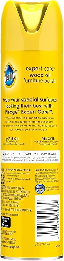 Pledge Moisturizing Wood Oil, Furniture Reviving Spray, Amber & Argan Scent, 9.7oz (Pack of 3)