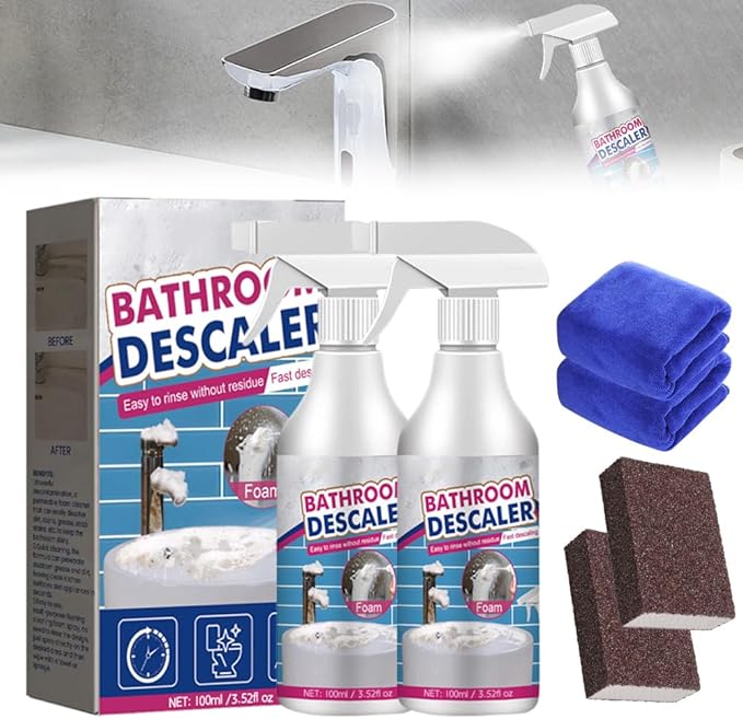 Bathroom Descaler Foam Cleaner, 2026 Upgrade Stubborn Stains Cleaner All Purpose Rinse Cleaning Foam, Multipurpose Bathrooms Cleaning Foam Spray for Kitchen Bath Shower Glass (2PCS)