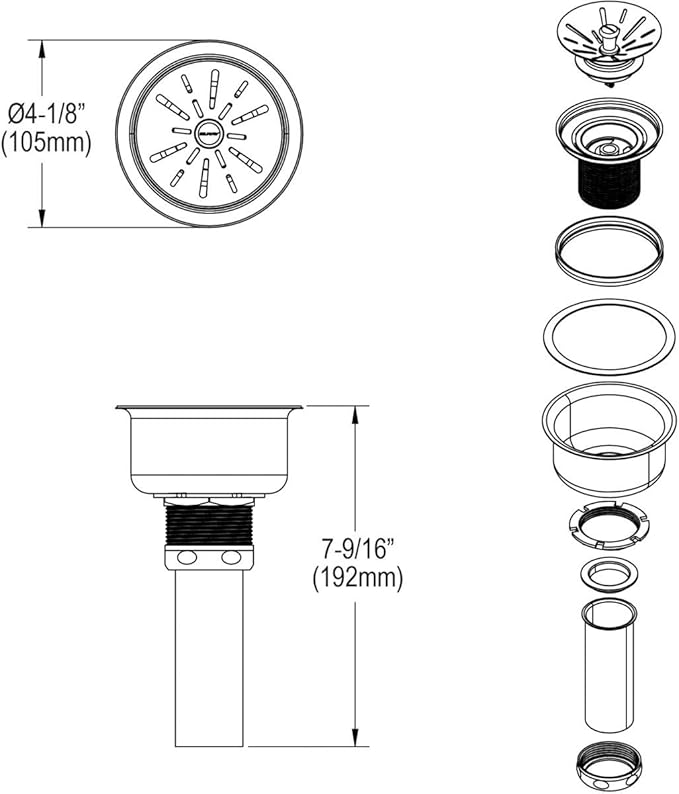 Elkay LKPD1 Perfect Drain Fitting with Type 304 Stainless Steel Body and Strainer