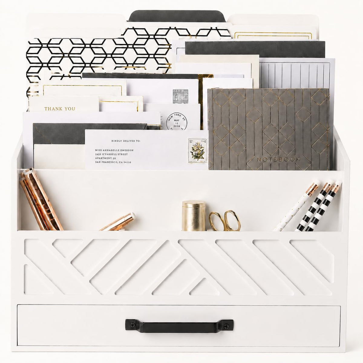 BLU MONACO | Wooden Mail Organizer with Drawer | Mail Organizer - Image 1