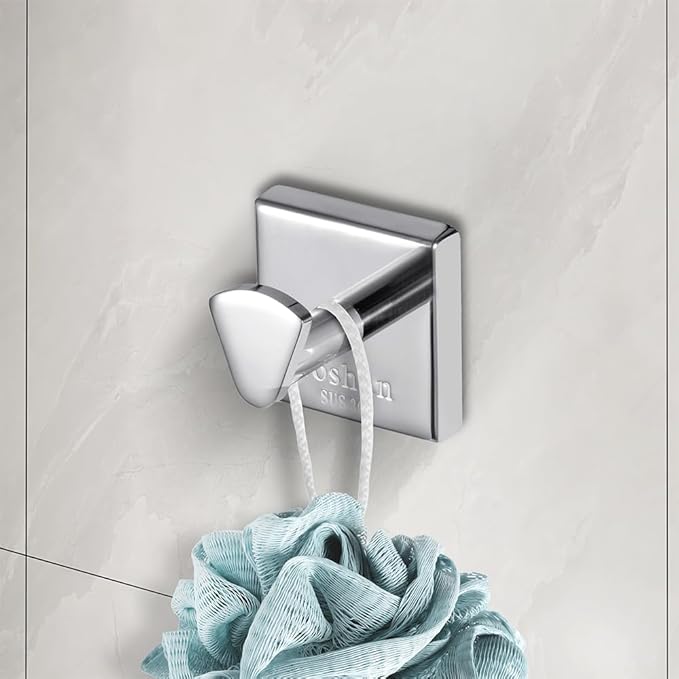 Roshan 6-Pieces Handcrafted and Hand Polished Multi Purpose Towel Rack, SUS304 Stainless Steel Rust Proof and Peel Resistant Towel Shelf, Includes 4 Handmade Hooks (6, Silver)