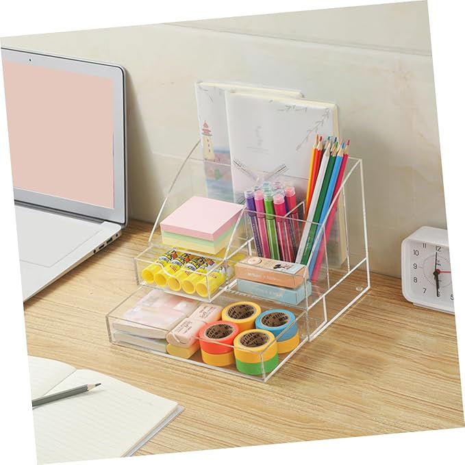 PRETYZOOM Office Desktop Organizer Acrylic Storage Box Multi-layer Drawer Stationery Makeup Organizer