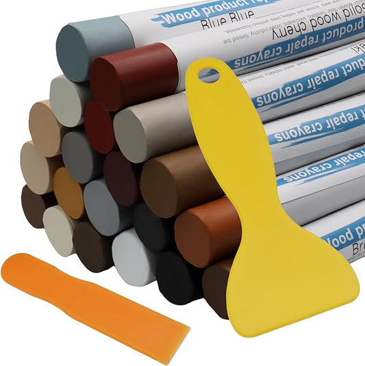 Zorfeter 20 Pack Wood Filler Sticks with 2 Scrapers, 20 Colors Wood Wax Crayons Furniture Repair Kit, Scratch Repair Crayons for Floors Cabinets Tables Doors