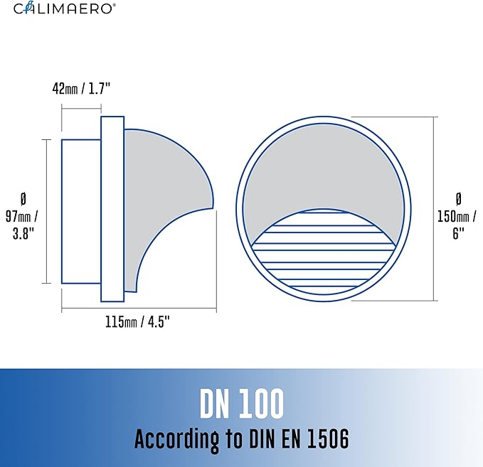 calimaero® KWG 4 inch Round Stainless Steel Dryer Vent Covers Ventilation Grill Hood with Rubber Seal Fits only in Metal Ducts