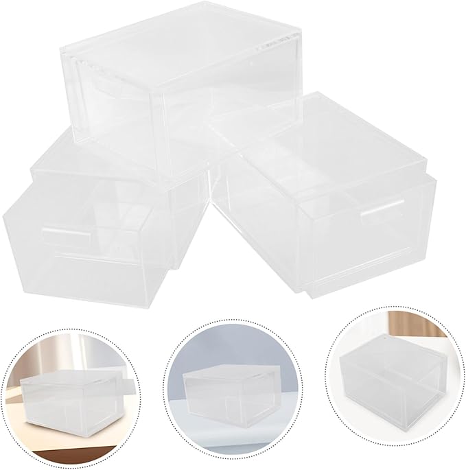 TEHAUX 3Pcs Clear Stackable Plastic Storage Box with Drawer Mechanism Versatile Organizer Bins for Makeup and Daily and Office Use