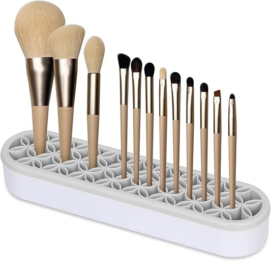 Unaone Silicone Makeup Brush Holder, Multipurpose Beauty Tool Organizer Make up Brush Storage Stand for Painting Pen Brushes Nail Clippers Drill Pens Ruler Sewing Craft Tools (Grey)