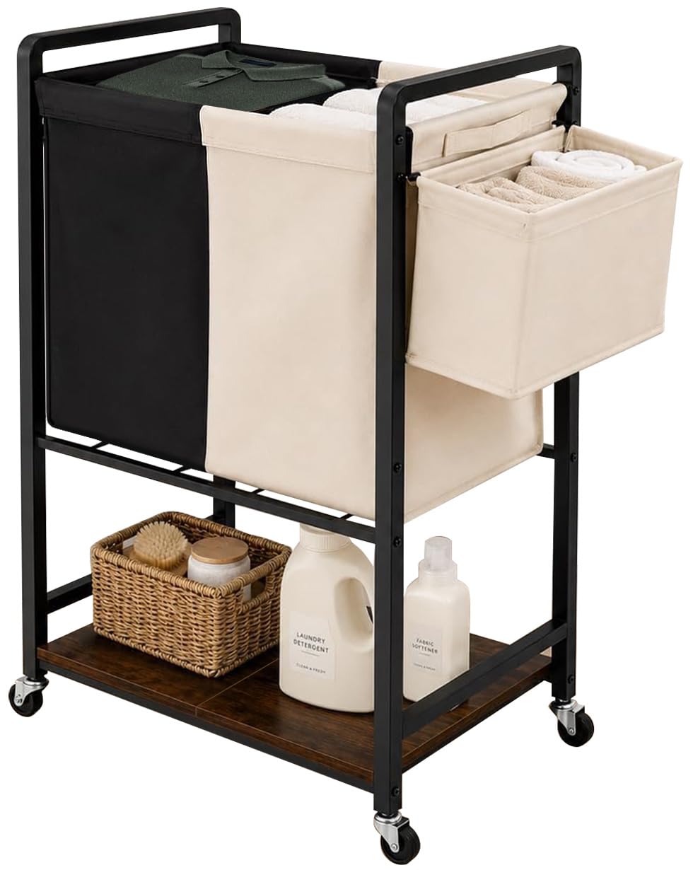 Laundry Hamper with Wheels,2 Removable Bags - Image 1