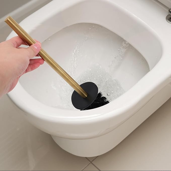 SECFOU Toilet Brush Holder and 3 Replacement Brush Heads Set, 304 Stainless Steel Bathroom Accessory Round Stand, Sturdy Toilet Bowl Cleaning Tool for Home Bathroom Use