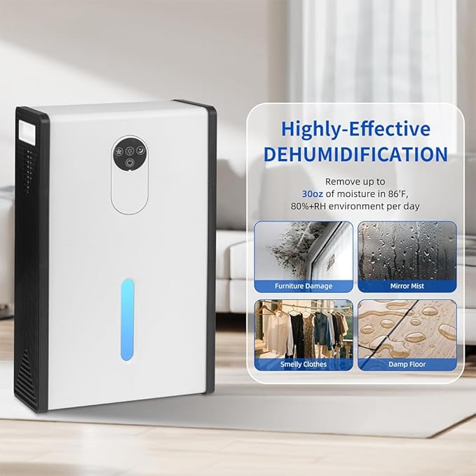 Dehumidifier for 1076 sq.ft,Quiet Portable Moisture Absorber with Auto Shut Off,Auto Defrost,72 OZ Water Tank,Drain Hose,7 Color LED Light,Sleep Mode for Basement Home Bedroom Bathroom RV