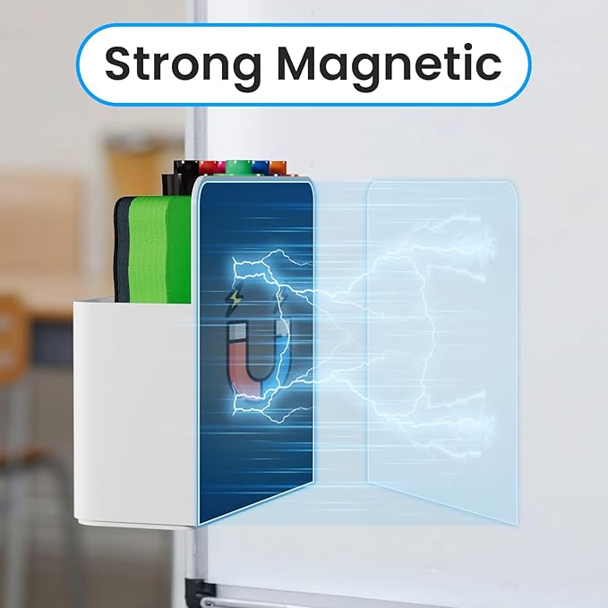 3 Pack Magnetic Pen Holder, Wall Mount Magnetic Dry Erase Marker Holder with Large Compartments, Self Adhesive Marker Pen Pencil Organizer for Whiteboard Fridge Locker Accessories (White)