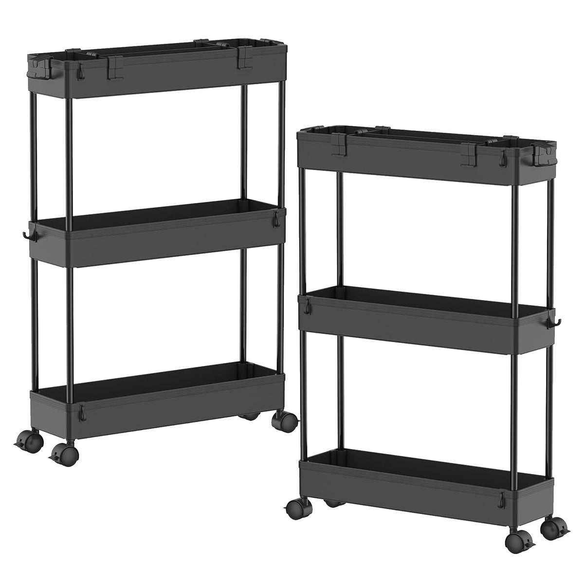 2 Pack 3 Tier Slim Storage Cart, Bathroom Rolling Utility - Image 1