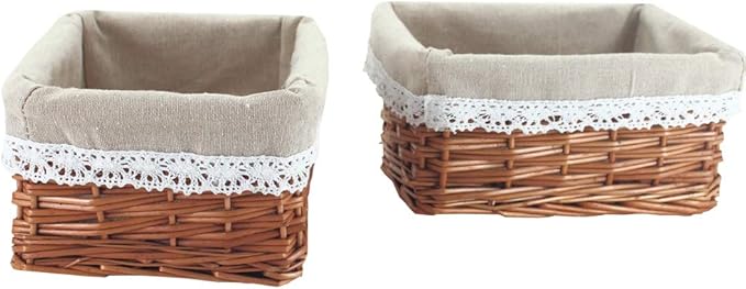 KINGWILLOW Wicker Storage Basket with Liner 3pcs Small Willow Rectangular Handmade Basket for Sundries neatening, (3pcs)