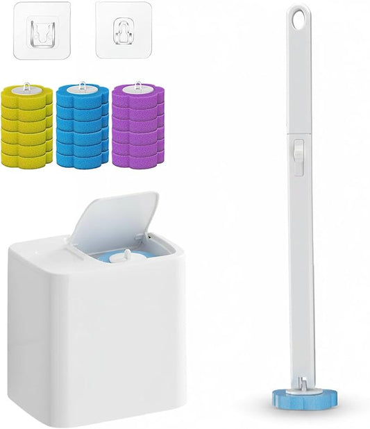2026 New Disposable Toilet Brush, Disposable Toilet Cleaning System, Ocean/Lemon/Lavender 3 Aromatherapy, Includes Disposable Cleaning Stick, Storage Box and Scented Refill Tabs (White-Mix*18)