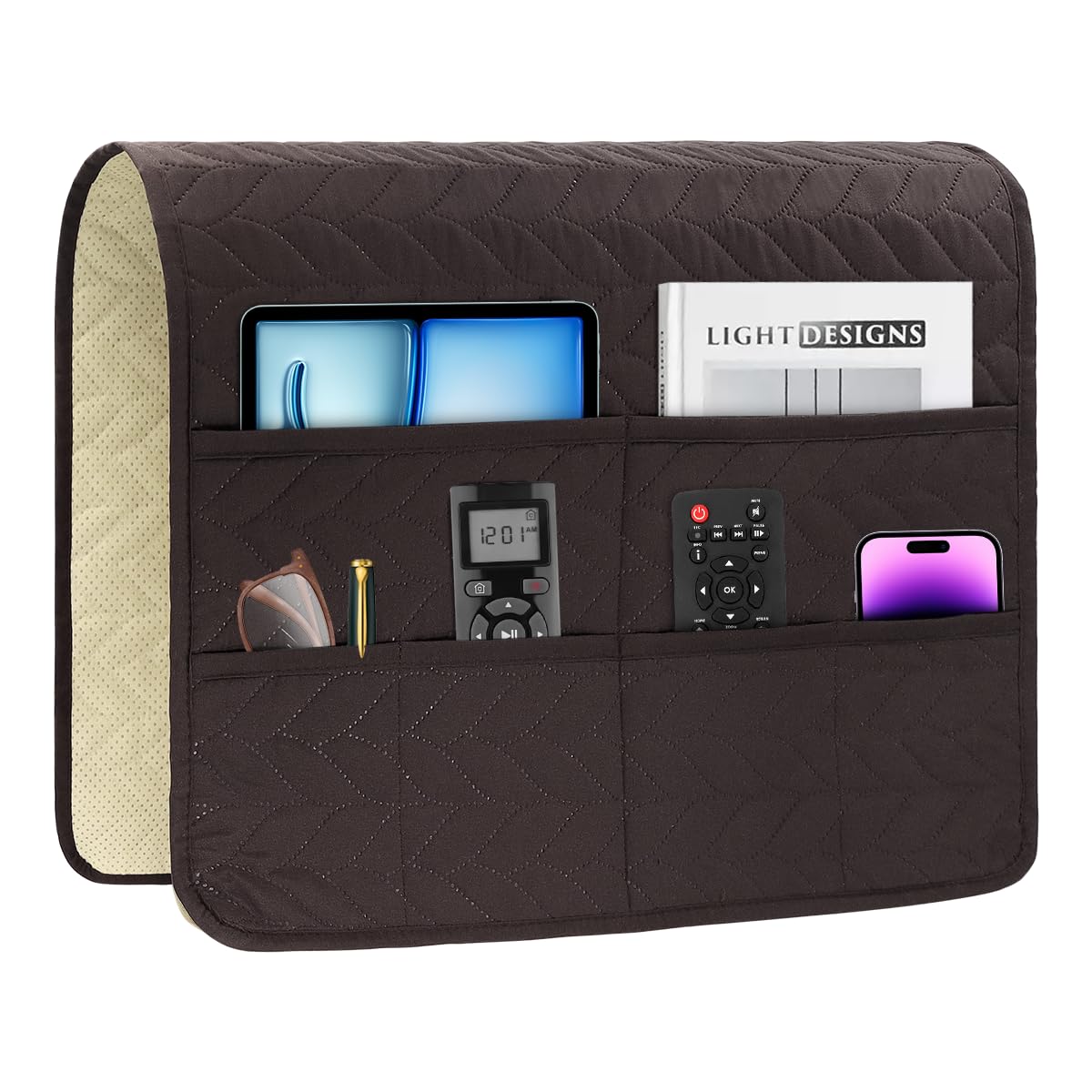 Sofa Armrest Organizer Arm Chair Caddy for Recliner, Chocolate - Image 1