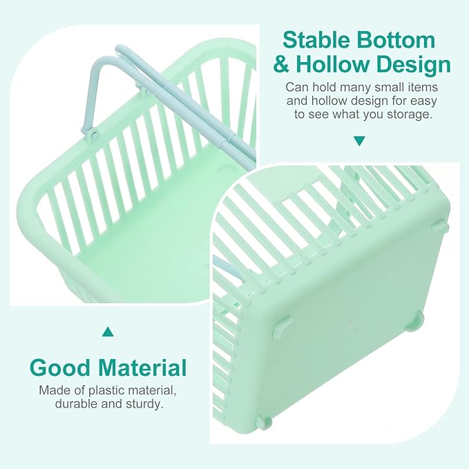 PATIKIL 8PCS Small Plastic Basket,Mini Storage Basket Grocery Tiny Shopping Baskets with Handle Organizer Filtered Water for Organizing Toys Fruits Veggies Snacks, Green
