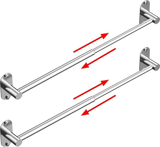Towel Bar, Adjustable 14.4inch - 25.2inch Towel Rack, Self Adhesive & Wall Mounted for Bathroom Kitchen Hand Towel Holder Cloths Hanger SUS 304 Stainless Steel Organizer Single Bar (2, Chrome)