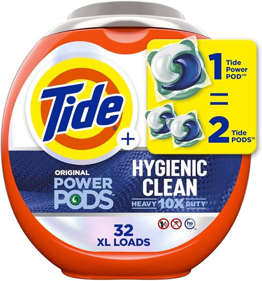 Tide Hygienic Clean Power PODS Laundry Detergent Pacs, Original Scent, 32 Count, Removes Visible and Invisible Dirt