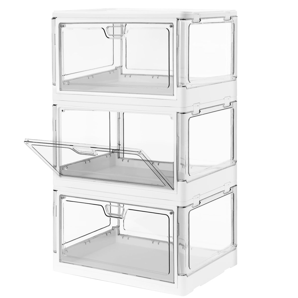 HYBRIDEAS 3-Pack Clear Stackable Storage Bins with Lids Magnetic - Image 1