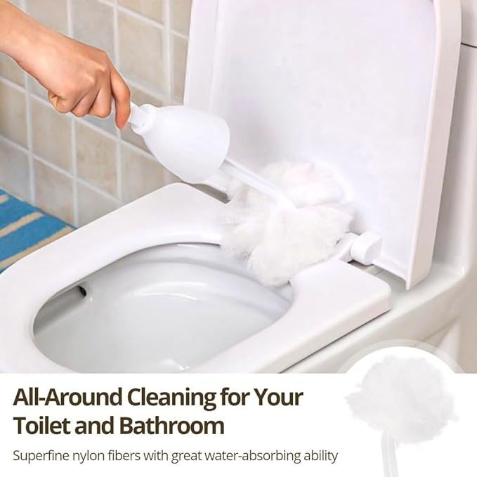 4 Pcs White Soft Swab Toilet Mops for Bathroom, Brushes with Long Handles, Toilet Cleaning Wand Scrubber