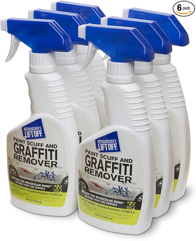 Motsenbocker's Lift Off 45406-6PK Paint Scuff and Graffiti Remover – Easily Removes Paint Scuffs, Spray Paint, and Acrylic from Cars, Trucks, Boats, RVs & More – 16 fl oz (Pack of 6)