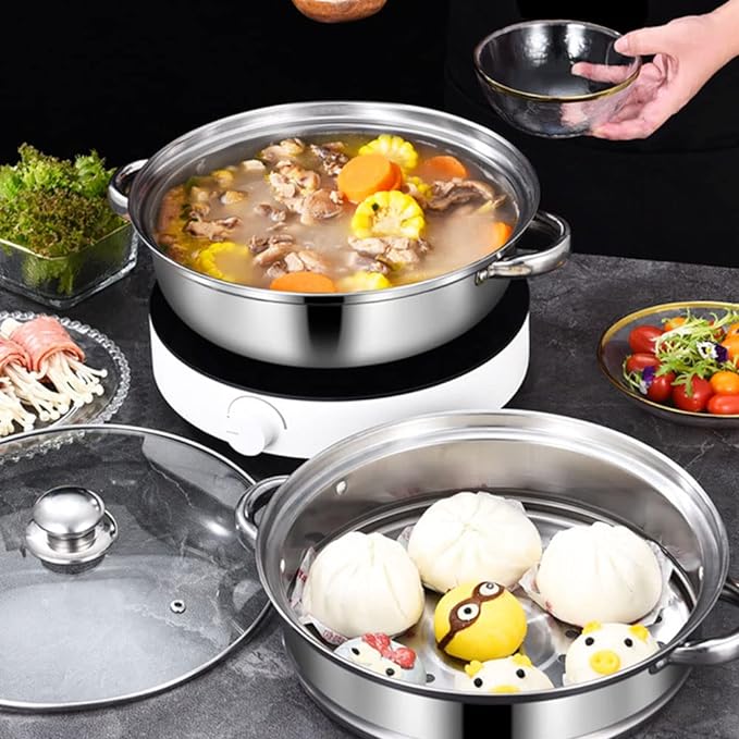 Steamer Pot for Cooking [Large Capacity] 11.8 inch Steamer Pot, 2-tier Multipurpose 18/8 Stainless Steel Steam Pot Cookware with Lid for Vegetable, Dumpling, Stock, Sauce, Food
