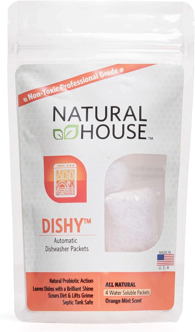 Natural House Dishy - Probiotic Dishwasher Detergent Pods - Plant-Based Formula - Septic Safe - Orange Mint Scent - 120 Count