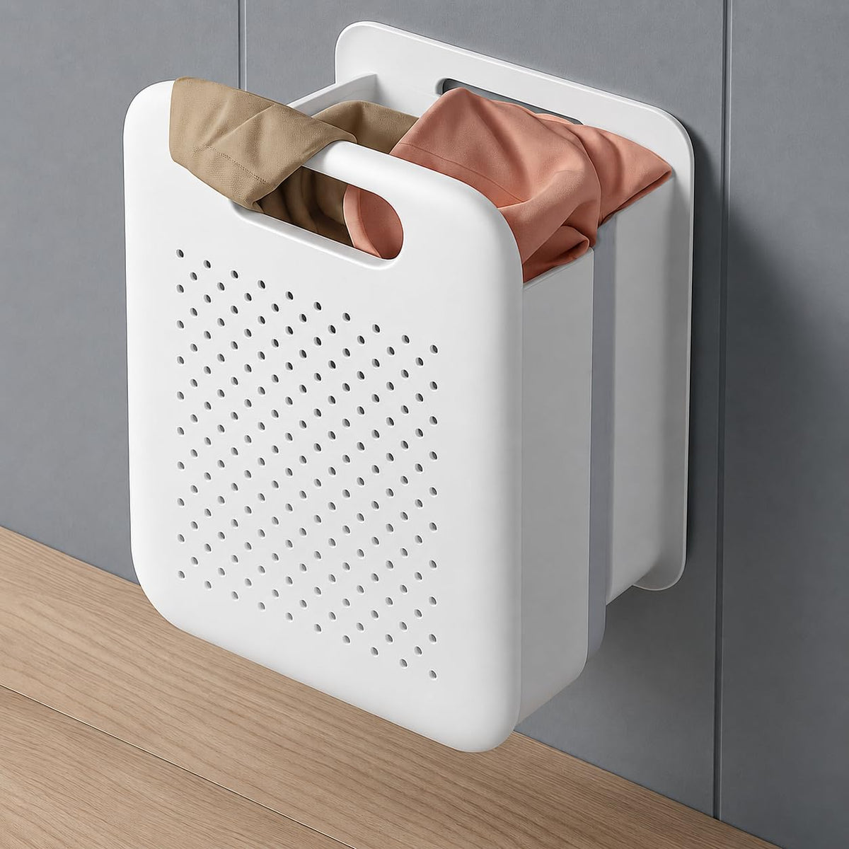 Collapsible Laundry Basket, Wall Mounted Foldable Hamper - Image 1