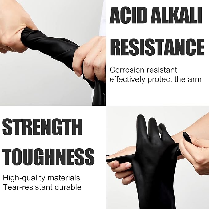 6 Pairs Chemical Resistant Gloves Heavy Duty Industrial Rubber Cleaning Black Protective Safety Work Waterproof Reusable Gloves for Car Home Lab, 14 Inches Large