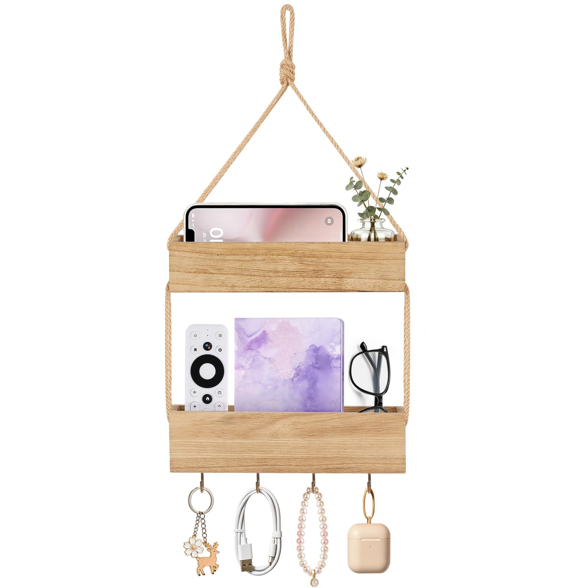 Mkono Bedside Shelf Organizer, Macrame Wall Hanging Room Decor - Image 1