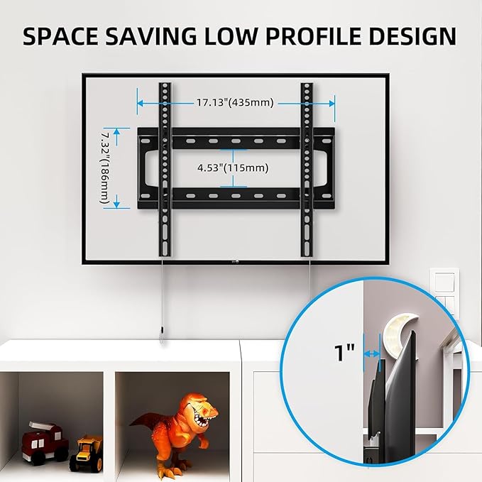 HOME VISION TV Wall Mount Fixed for Most 26-65 Inch Flat/Curved TVs with Max VESA 400X400mm up to 99Lbs Fits 16 Inch Wood Studs, Universal Low Profile Wall Mount TV Bracket, Space Saving HV8401