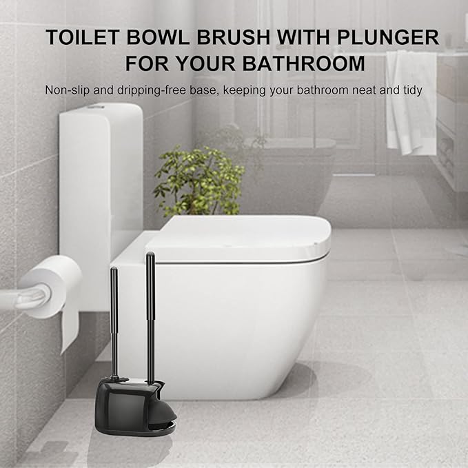 SetSail Toilet Brush and Plunger Set, Toilet Plungers for Bathroom Heavy Duty & Toilet Paper Holder with Shelf Adhesive or Screw