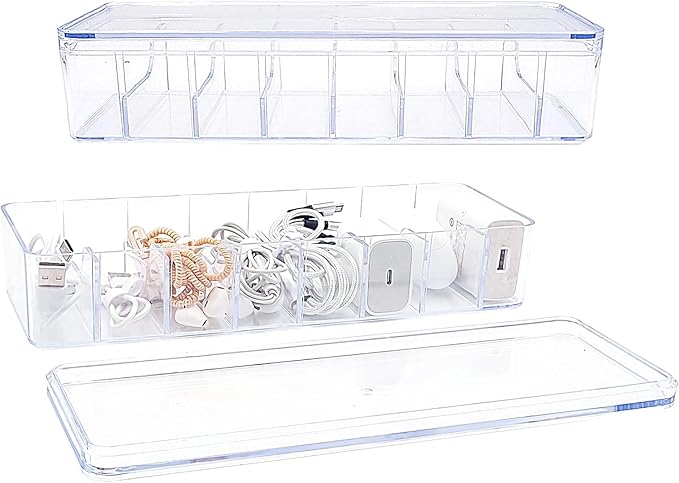 2 Pack Cable Organizer Box with Wire Ties Plastic Cord Storage Box with Lid for Home Office Organizers Storage Accessories