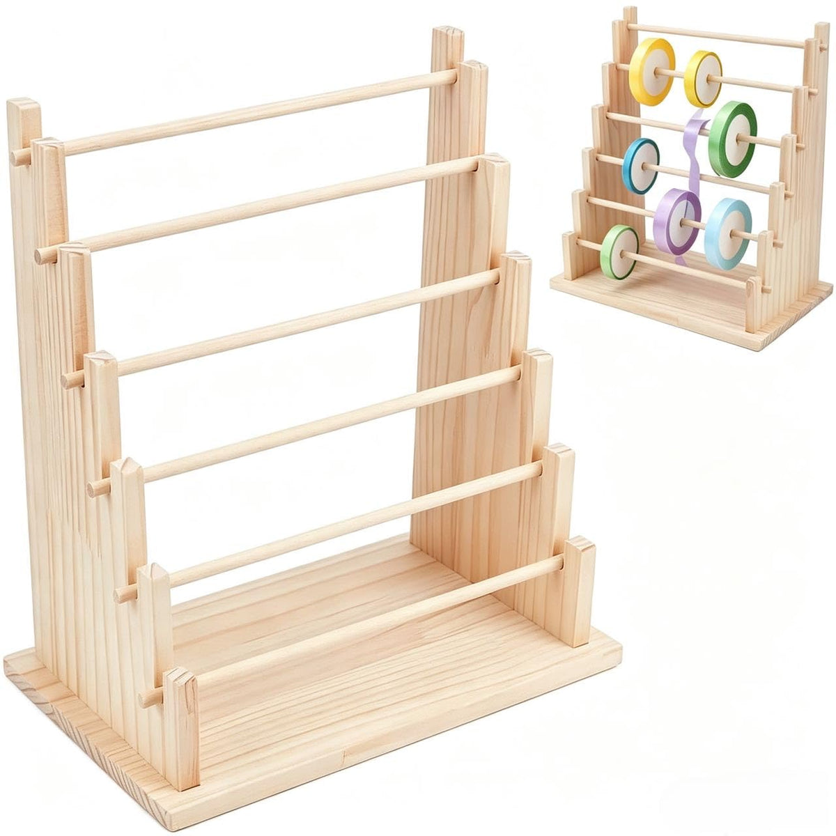 6-Tier Wooden Ribbons Organizer Ribbon Holder Bracelet - Image 1