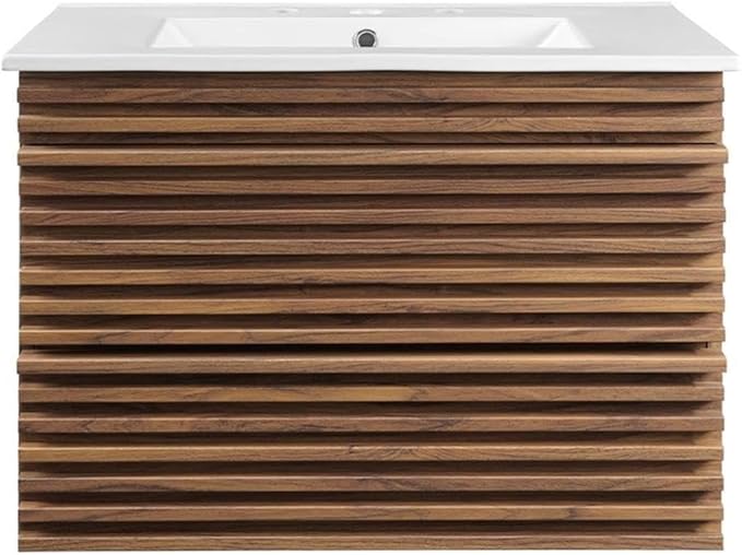Modway Render 30" Wall-Mount Bathroom Vanity in Walnut White