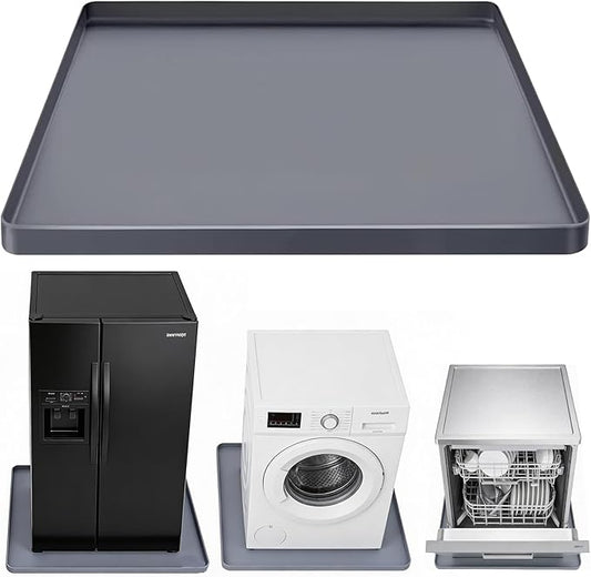 27×27×0.79inch Washing Machine Pan, With Raised Edge Washer Drip Tray, Drain Pan Silicone Mat, Foldable Portable Anti-Vibration Non-Slip Waterproof Pad, Smooth Surface (Grey)