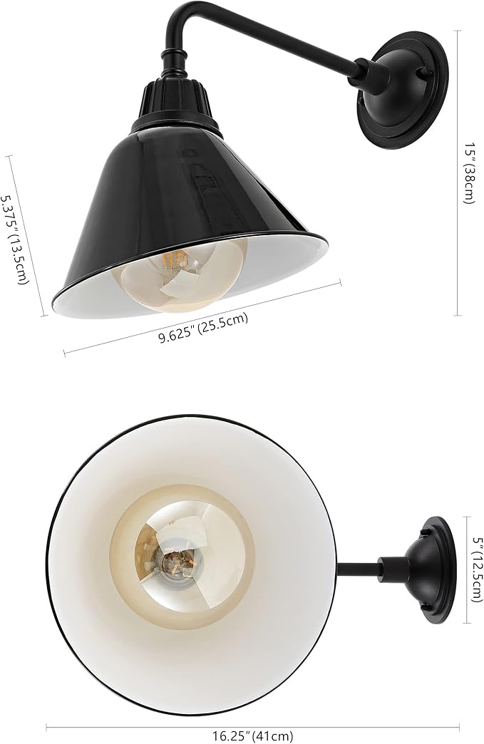 JONATHAN Y JYL7612B Croydon 9.63" 1-Light Farmhouse Industrial Indoor/Outdoor Iron LED Gooseneck Arm Outdoor Sconce Metal Bell Shade Vintage Cottage Rustic Porch Patio Yard Barn, Black