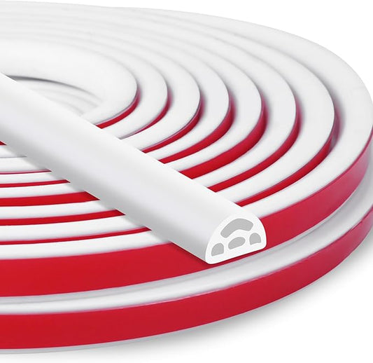 20Ft EPDM Rubber Weather Stripping Door Seal, Self-Adhesive Rubber Window Seal – Soundproof Weather Stripping Door Seal Strip for Doors & Windows(White)