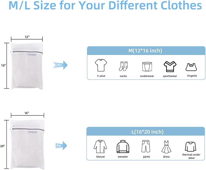 Fine Mesh Laundry Bags with Zipper-Multi Size Mesh Bags For Laundry, Reusable Organizer Lingerie Bags (3, Large)