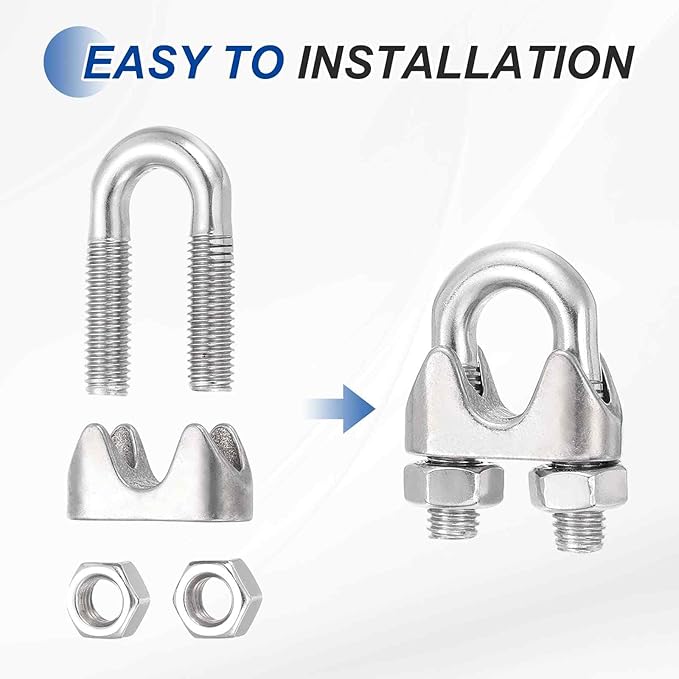 MECCANIXITY 24Pcs Wire Rope Cable Clip Clamps 5/32 Inch M4 Small 304 Stainless Steel U Bolt Saddle Fasteners Hardware for Secure Rigging Marine Guy Line Fence Clothesline, Silver