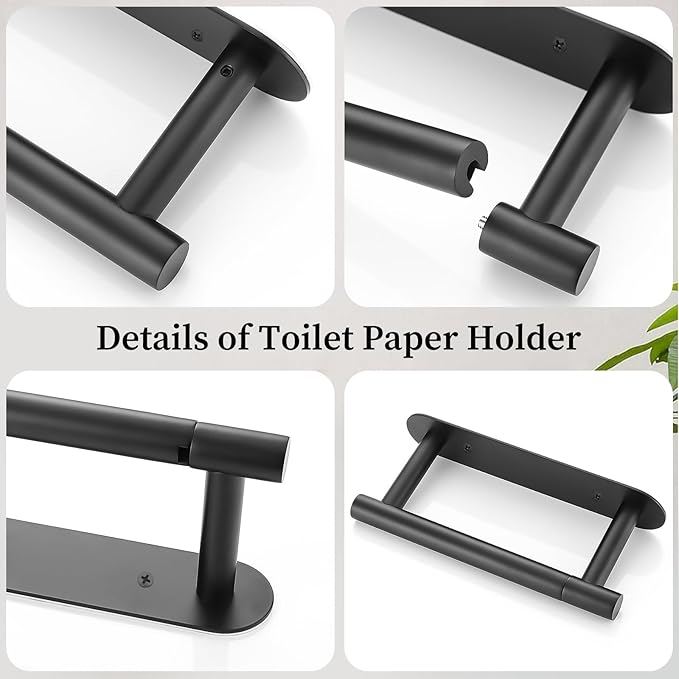 Matte Black Toilet Paper Holder, Upgraded SUS304 Stainless Steel Toilet Roll Holder, Modern Double Base Paper Towel Holder Wall Mount for Bathroom, Kitchen, Washroom