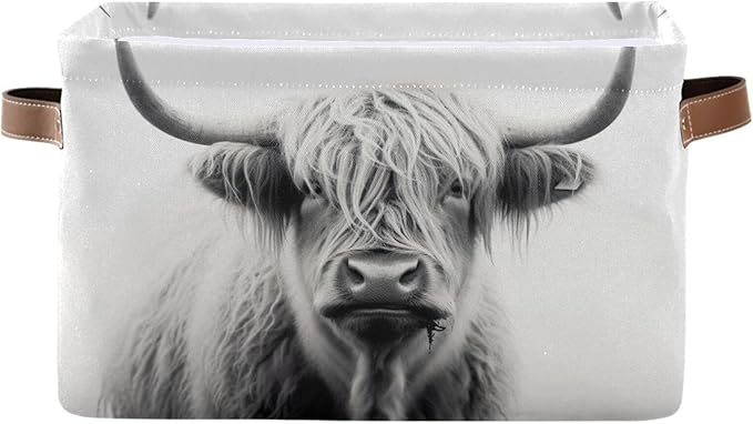 Storage Basket Highland Cow Storage Bin Cube with Handles Foldable Storage Baskets for Shelves Living Room Home Decor 2PCS