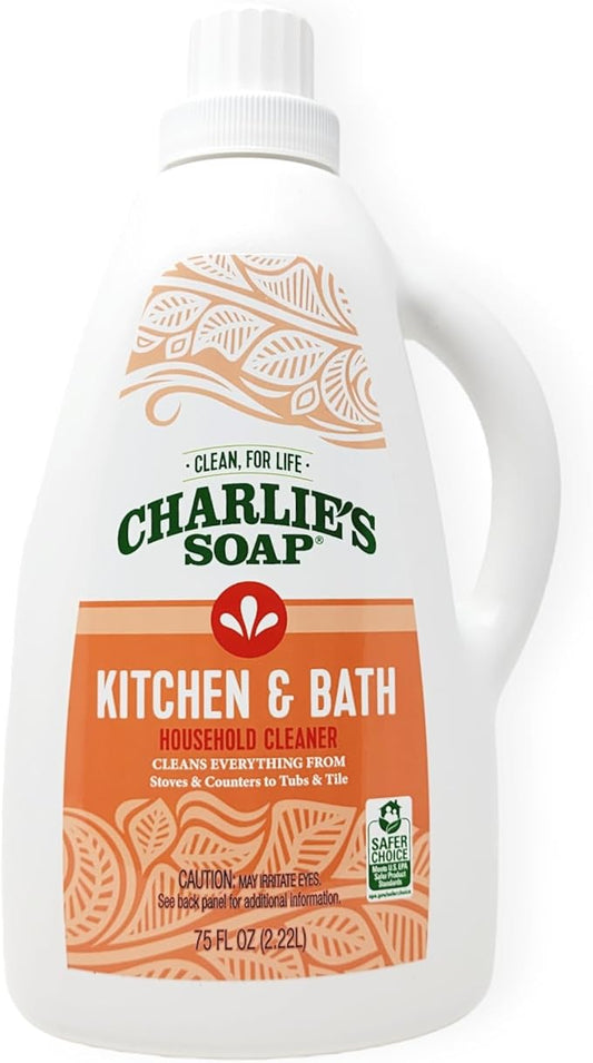 Charlie's Soap Kitchen & Bath Surface Cleaner Refill (75 fl oz) Eco-Friendly Spray & Wipe Multi-Purpose Cleaner Safe for Sensitive Skin (1 Pack)